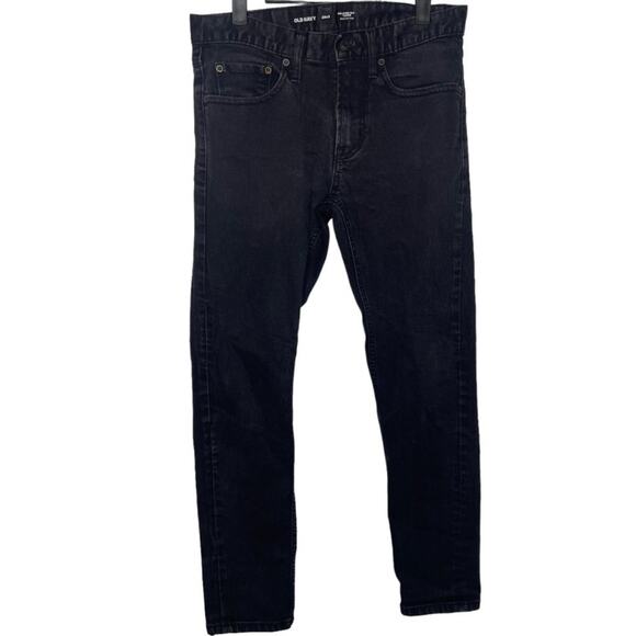 Old Navy Mens Jeans Size 29 Relaxed Slim Taper Faded Denim Black Casual - Picture 1 of 12